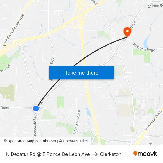 N Decatur Rd @ E Ponce De Leon Ave to Clarkston map