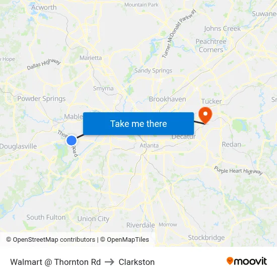 Walmart @ Thornton Rd to Clarkston map