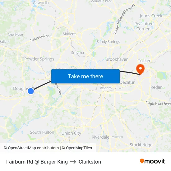 Fairburn Rd @ Burger King to Clarkston map