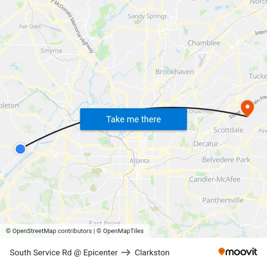 South Service Rd @ Epicenter to Clarkston map