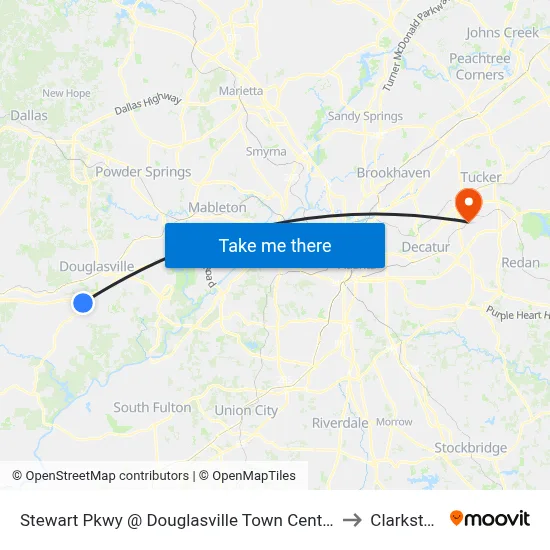 Stewart Pkwy @ Douglasville Town Center to Clarkston map