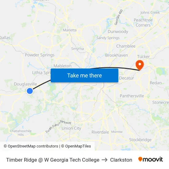 Timber Ridge @ W Georgia Tech College to Clarkston map