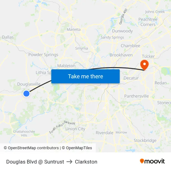 Douglas Blvd @ Suntrust to Clarkston map
