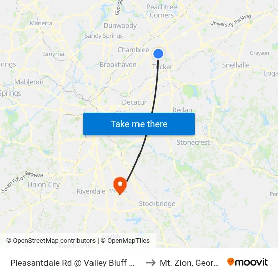 Pleasantdale Rd @ Valley Bluff Way to Mt. Zion, Georgia map