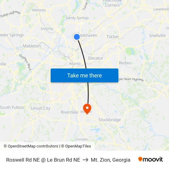 Roswell Rd NE @ Le Brun Rd NE to Mt. Zion, Georgia map