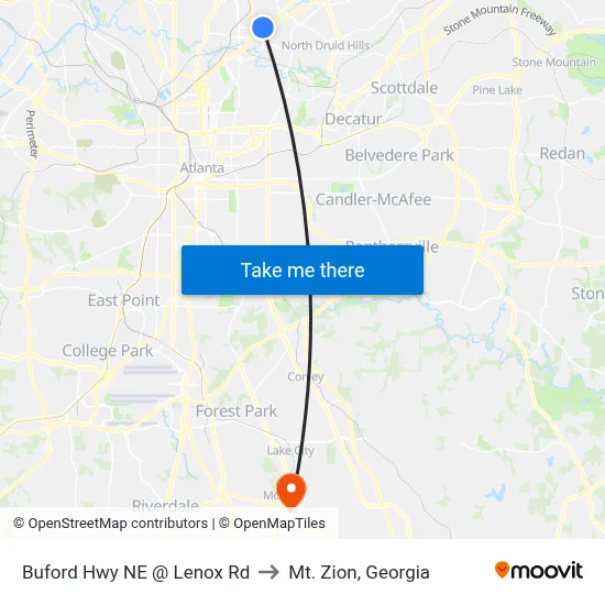 Buford Hwy NE @ Lenox Rd to Mt. Zion, Georgia map