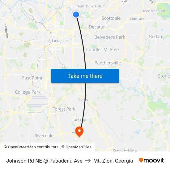 Johnson Rd NE @ Pasadena Ave to Mt. Zion, Georgia map