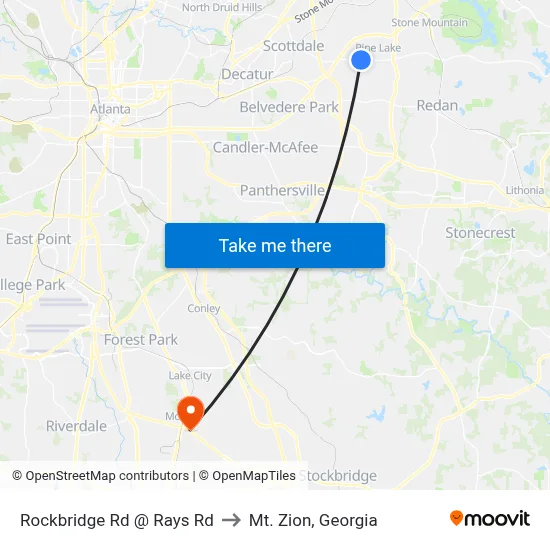 Rockbridge Rd @ Rays Rd to Mt. Zion, Georgia map