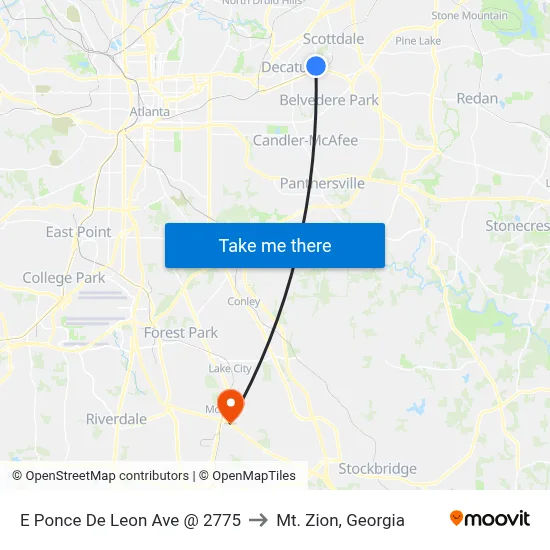 E Ponce De Leon Ave @ 2775 to Mt. Zion, Georgia map
