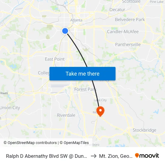 Ralph D Abernathy Blvd SW @ Dunn St SW to Mt. Zion, Georgia map