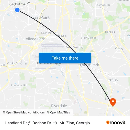 Headland Dr @ Dodson Dr to Mt. Zion, Georgia map