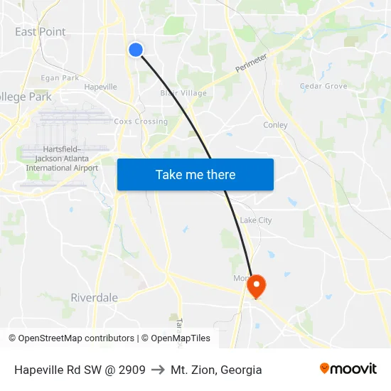 Hapeville Rd SW @ 2909 to Mt. Zion, Georgia map
