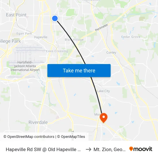 Hapeville Rd SW @ Old Hapeville Rd SW to Mt. Zion, Georgia map