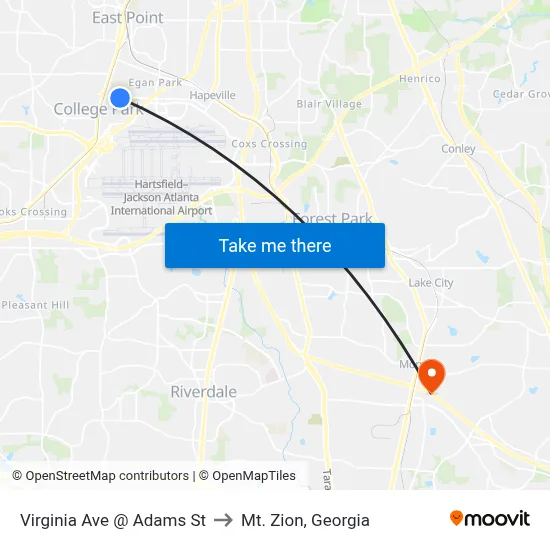 Virginia Ave @ Adams St to Mt. Zion, Georgia map