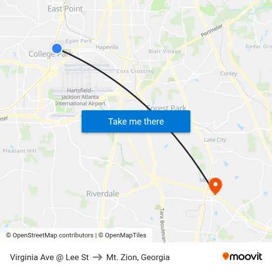 Virginia Ave @ Lee St to Mt. Zion, Georgia map