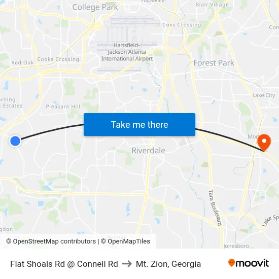 Flat Shoals Rd @ Connell Rd to Mt. Zion, Georgia map