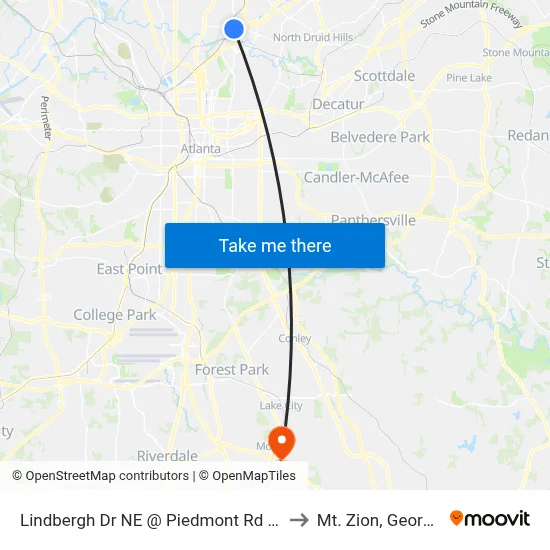 Lindbergh Dr NE @ Piedmont Rd NE to Mt. Zion, Georgia map