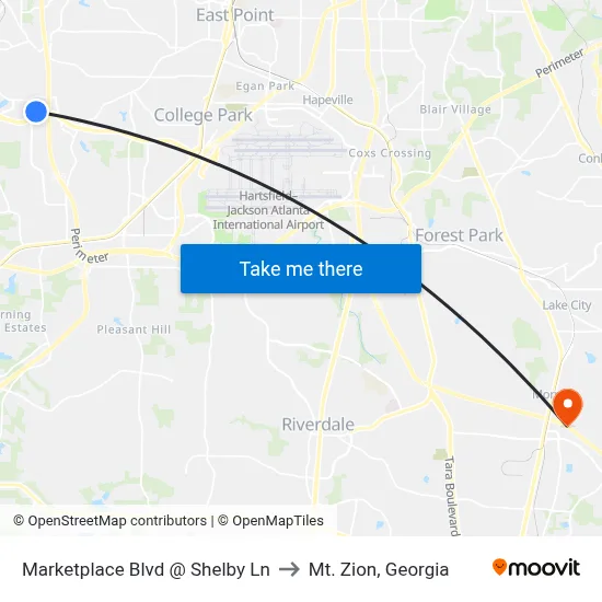 Marketplace Blvd @ Shelby Ln to Mt. Zion, Georgia map
