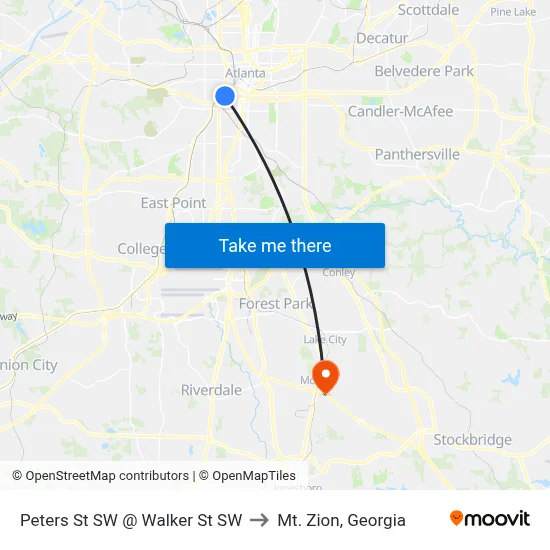 Peters St SW @ Walker St SW to Mt. Zion, Georgia map