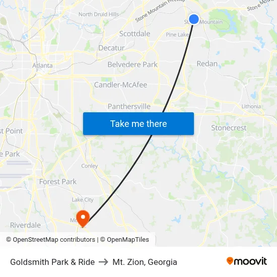 Goldsmith Park & Ride to Mt. Zion, Georgia map
