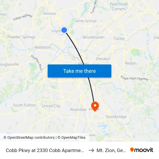 Cobb Pkwy at 2330 Cobb Apartment Homes to Mt. Zion, Georgia map