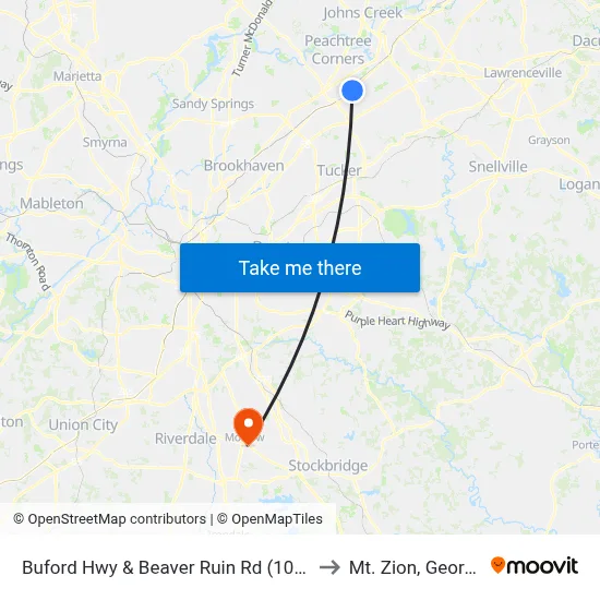 Buford Hwy & Beaver Ruin Rd (10bib) to Mt. Zion, Georgia map