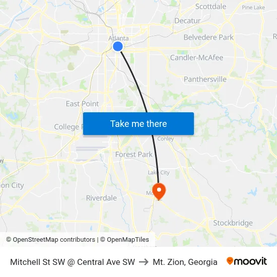 Mitchell St SW @ Central Ave SW to Mt. Zion, Georgia map