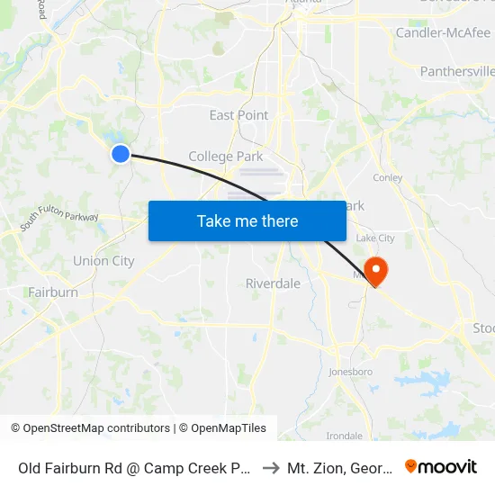 Old Fairburn Rd @ Camp Creek Pkwy to Mt. Zion, Georgia map
