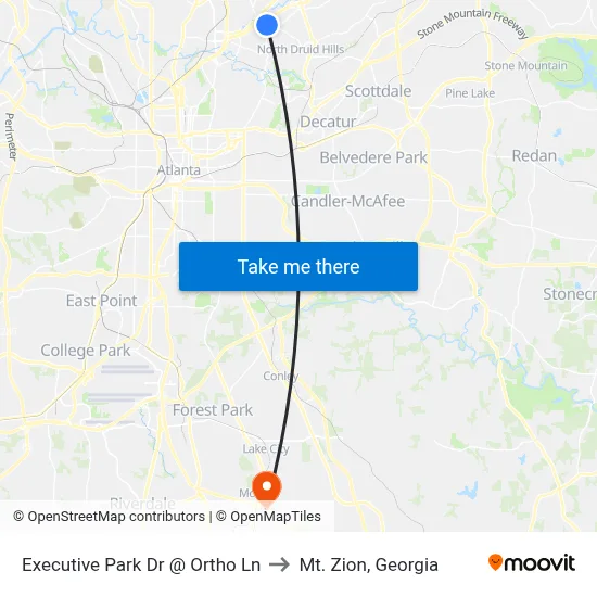 Executive Park Dr @ Ortho Ln to Mt. Zion, Georgia map