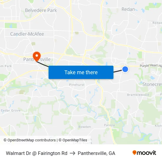Walmart Dr @ Fairington Rd to Panthersville, GA map