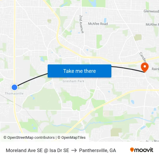 Moreland Ave SE @ Isa Dr SE to Panthersville, GA map