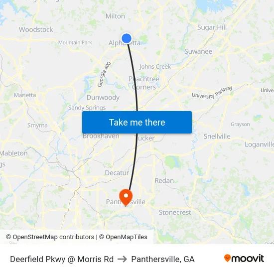 Deerfield Pkwy @ Morris Rd to Panthersville, GA map