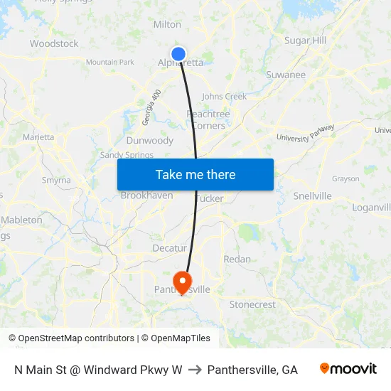 N Main St @ Windward Pkwy W to Panthersville, GA map