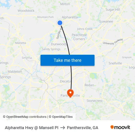Alpharetta Hwy @ Mansell Pl to Panthersville, GA map