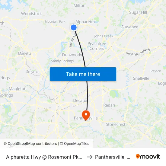 Alpharetta Hwy @ Rosemont Pkwy to Panthersville, GA map