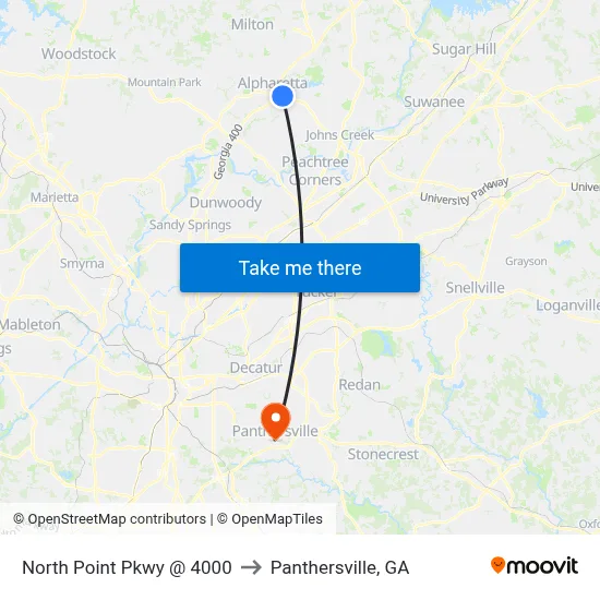 North Point Pkwy @ 4000 to Panthersville, GA map
