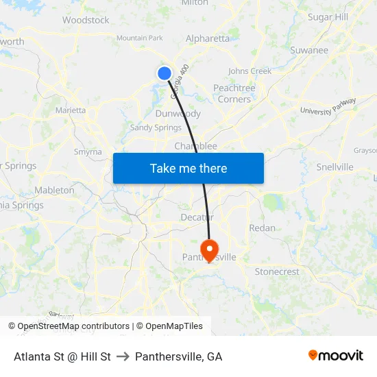 Atlanta St @ Hill St to Panthersville, GA map
