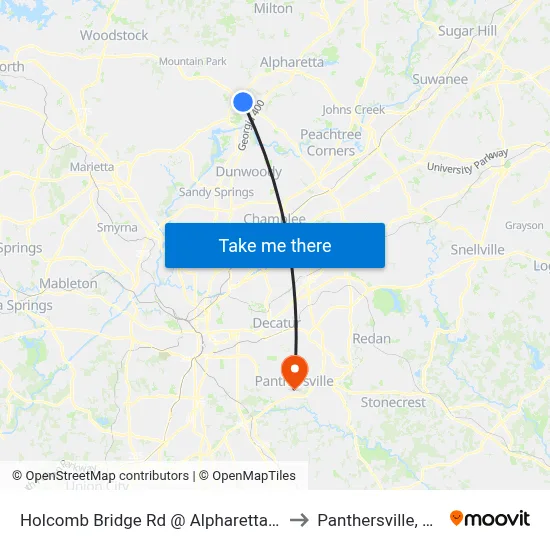 Holcomb Bridge Rd @ Alpharetta St to Panthersville, GA map