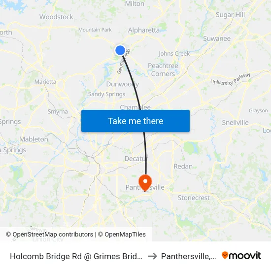 Holcomb Bridge Rd @ Grimes Bridge Rd to Panthersville, GA map