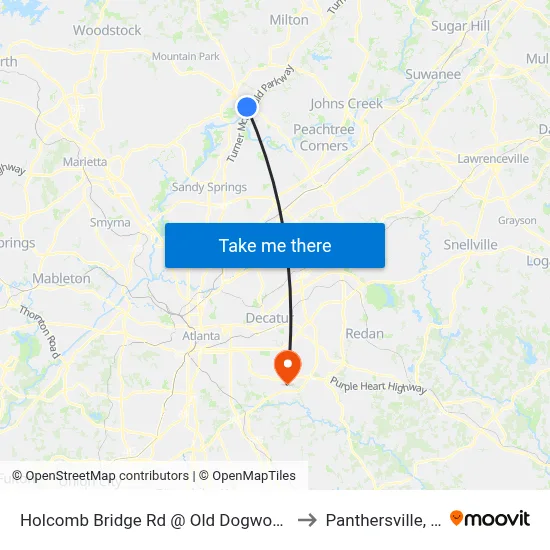 Holcomb Bridge Rd @ Old Dogwood Rd to Panthersville, GA map