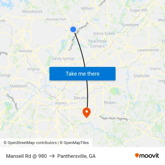 Mansell Rd @ 980 to Panthersville, GA map