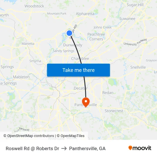 Roswell Rd @ Roberts Dr to Panthersville, GA map