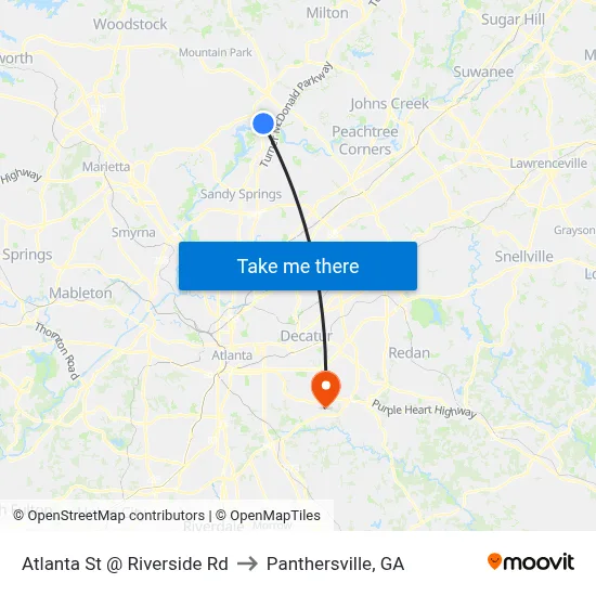 Atlanta St @ Riverside Rd to Panthersville, GA map
