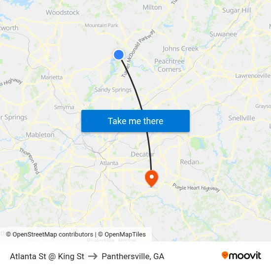 Atlanta St @ King St to Panthersville, GA map