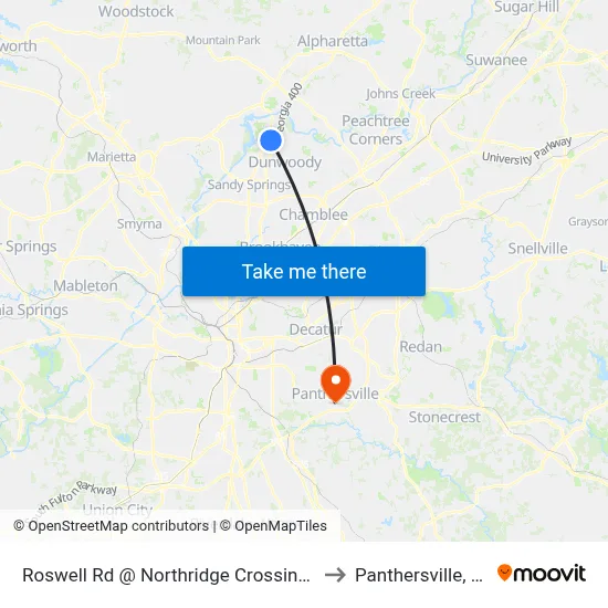 Roswell Rd @ Northridge Crossing Dr to Panthersville, GA map