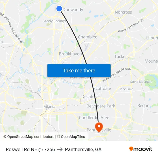 Roswell Rd NE @ 7256 to Panthersville, GA map