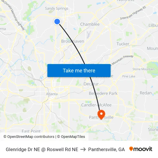 Glenridge Dr NE @ Roswell Rd NE to Panthersville, GA map
