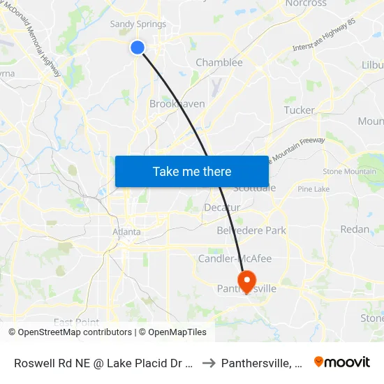 Roswell Rd NE @ Lake Placid Dr NE to Panthersville, GA map