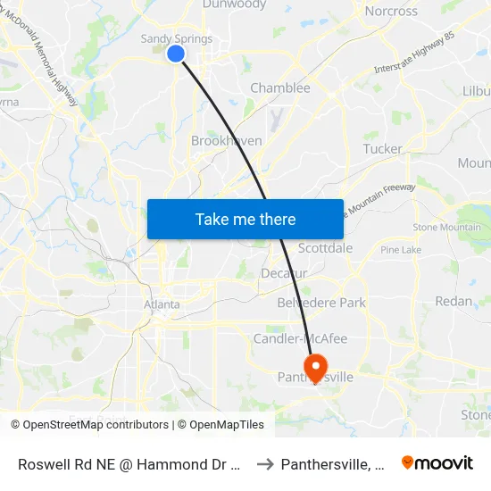 Roswell Rd NE @ Hammond Dr NE to Panthersville, GA map