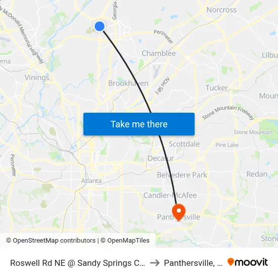 Roswell Rd NE @ Sandy Springs Cir NE to Panthersville, GA map